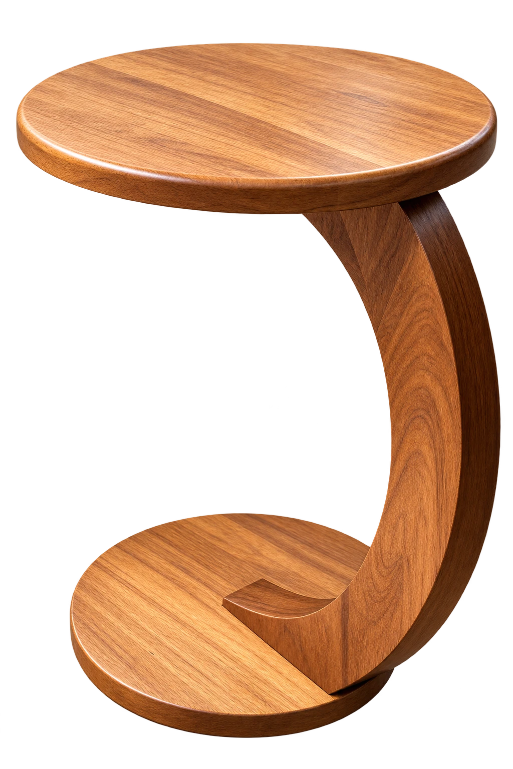 Mesa Auxiliar Arco en madera Flor Morado, con cubierta y base circulares unidas por un arco de madera